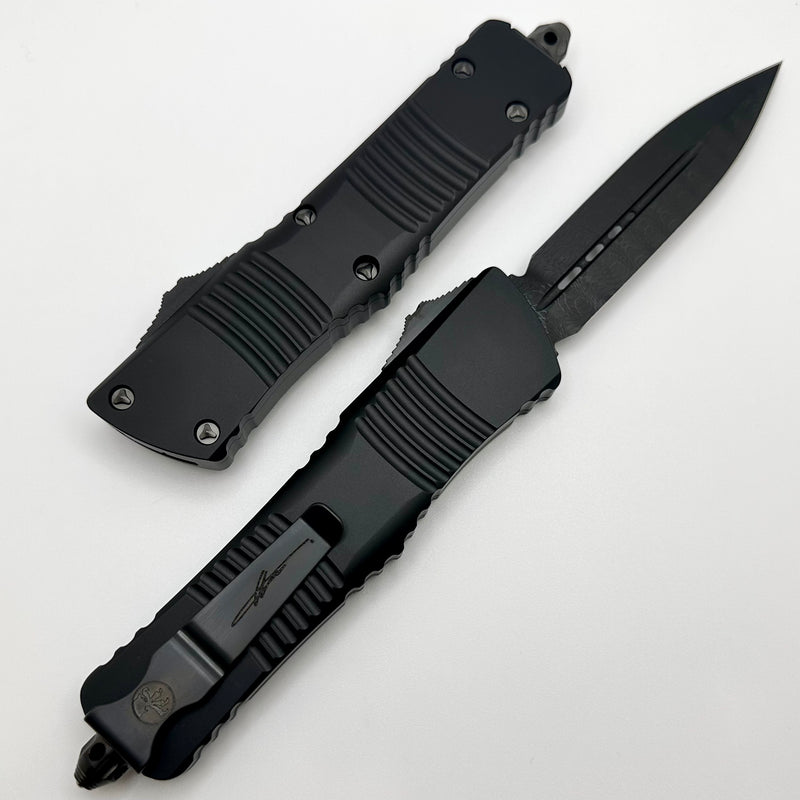 Microtech Combat Troodon Shadow w/ DLC Damascus Double Edge Signature Series 142-16DLCTSH