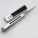 Pro-Tech Godson Silver Aluminum Handles w/ Cross Cut Carbon Fiber Inlay & Satin 20CV 7210-Silver Crosscut 20CV