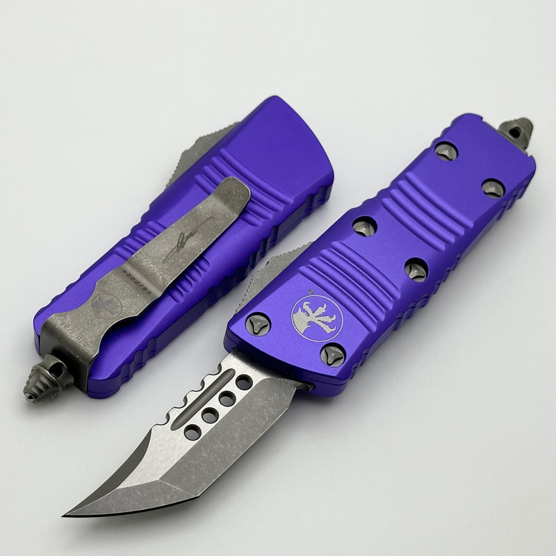 Microtech Mini Troodon Hellhound Apocalyptic & Purple Handle Signature Series 819-10APPUS