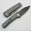 Pro-Tech Ramon Chavez Scapegoat Compact Auto Prototype Stainless Handle w/ Black Lip Pearl Button & Vegas Forge Ladder Damascus