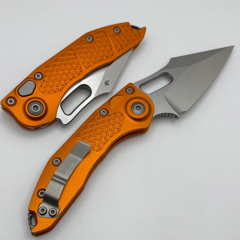 Microtech Borka Stitch Single Edge Stonewash Standard w/ Orange Handles 169-10OR