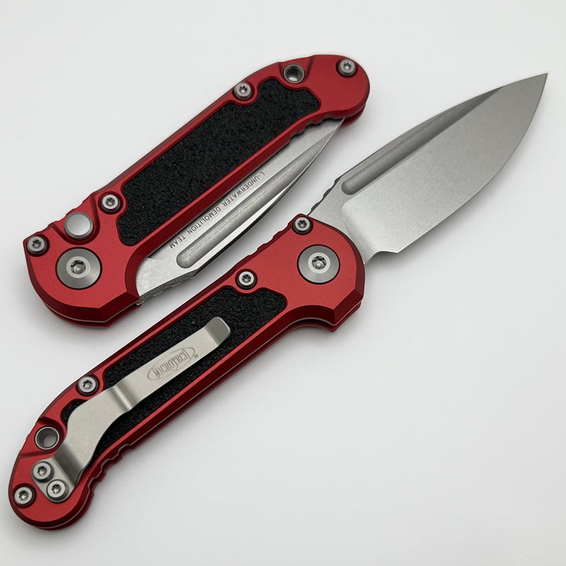 Microtech Knives LUDT Gen III Stonewash Drop Point w/ Red Handle 1135-10RD