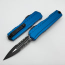 Microtech Cypher II D/E Black Partial Serrated w/ Blue Handle 1242-2BL