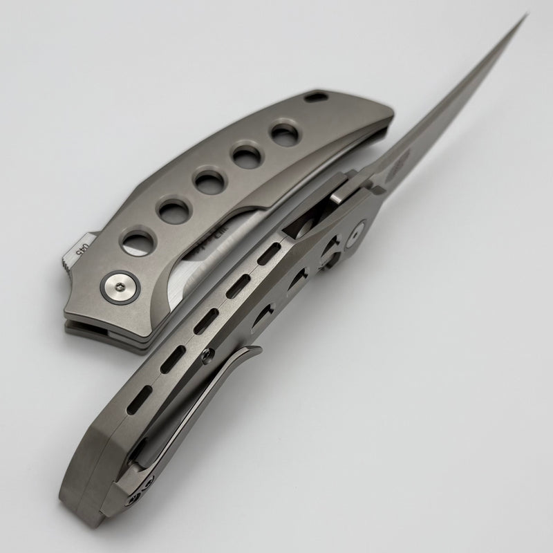 Reate Knives Velocity Tashi Bharucha Bead Blast Titanium Handles & Elmax