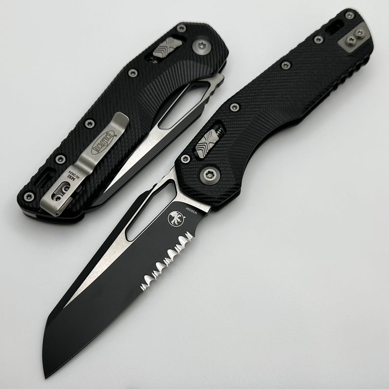 Microtech Knives MSI RAM LOK Black G-10 & Two Tone Black Partial Serrated M390MK 210-2FLGTBK