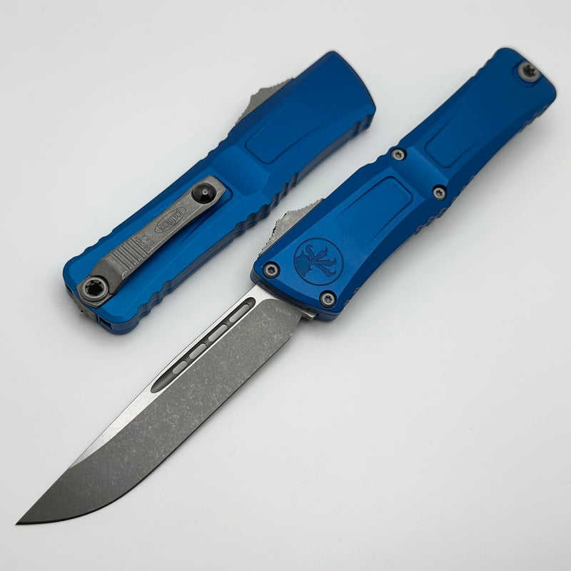 Microtech Knives Combat Troodon Gen III Apocalyptic Single Edge w/ Blue Handle 1143-10APBL