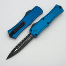 Microtech Knives Mini Hera w/ Blue Handle & Black Full Serrated D/E M390MK 1702M-3BL