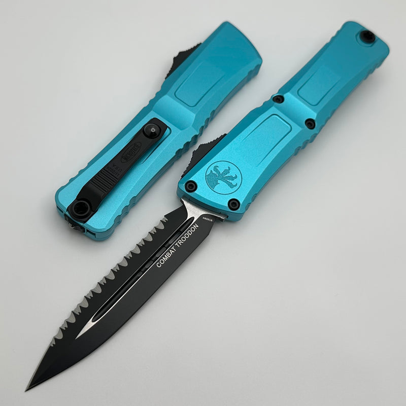 Microtech Knives Combat Troodon Gen III Black D/E Full Serrated w/ Turquoise Handle 1142-3TQ