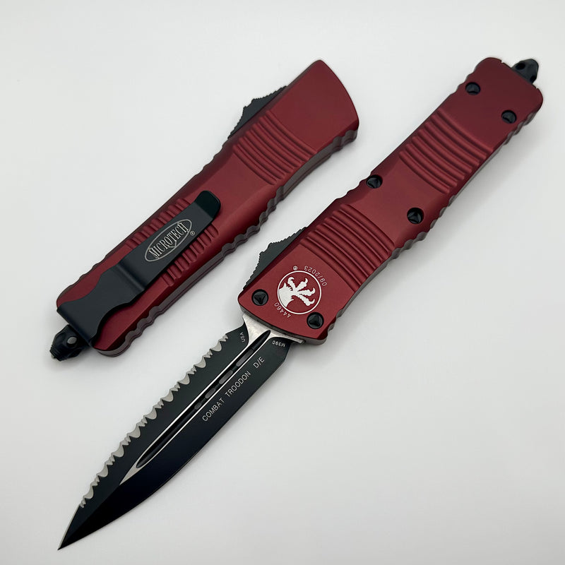 Microtech Combat Troodon Double Edge Black Full Serrated & Merlot 142-3MR