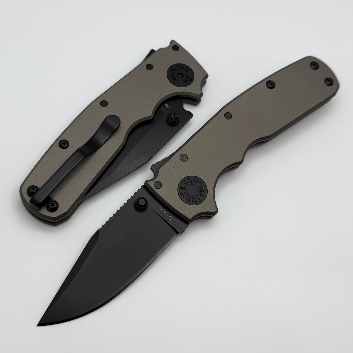 Demko Shark Cub Stealth Artillery Grey Aluminum Handles & Clip Point D