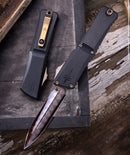 Marfione Custom Knives Combat Troodon LT Gen III Hot Blued Baker Forge Coppermai Damascus D/E w/ Black Handle & Bronzed Hardware