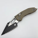 Microtech Knives Manual Stitch RAM LOK Fluted Tan G-10 Handles & Full Serrated Two Tone Black M390MK 169RL-3FLGTTA