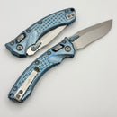 Microtech Amphibian Mini RAM LOK Stonewash Titanium Ice Blue Frag & Stonewash M390MK w/ Blue Accents 137MRL-10FRMS6