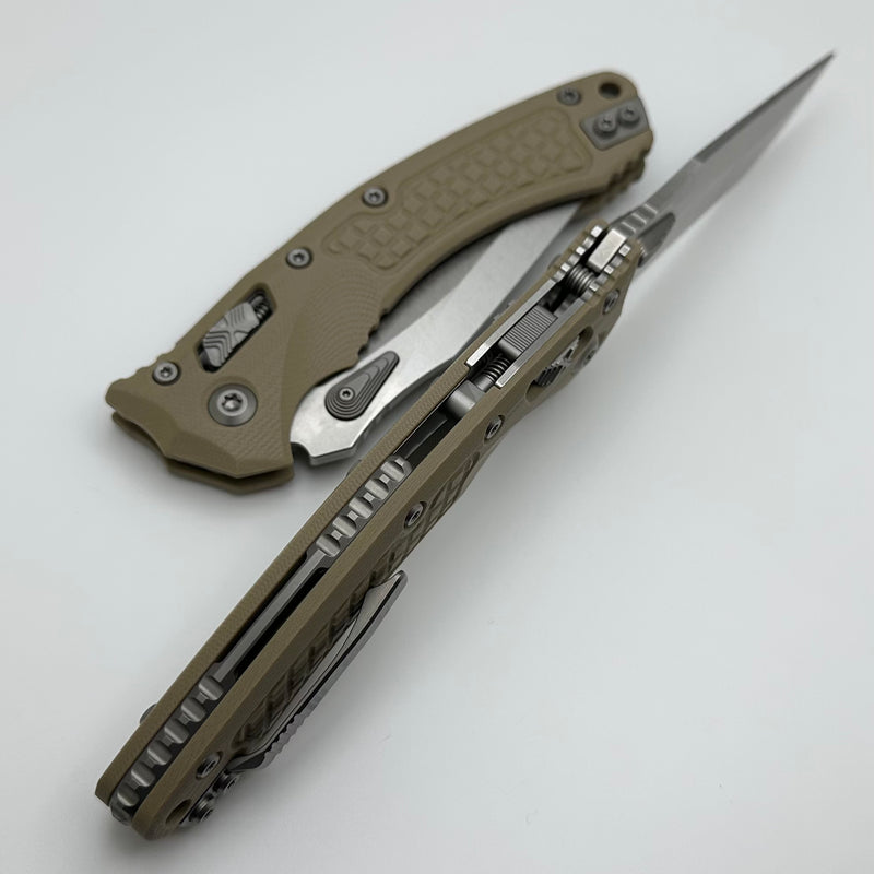 Microtech Amphibian RAM LOK Tan Frag G-10 & Stonewash M390MK 137RL-10FRGTTA