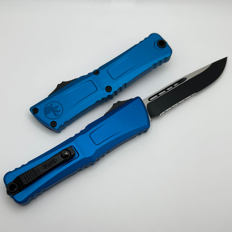 Microtech Knives Combat Troodon Gen III Black Partial Serrated S/E w/ Blue Handle 1143-2BL