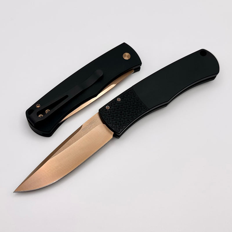Pro-Tech Whiskers Patterned Bolster Release Black Handle & Rose Gold Blade BR-1RG