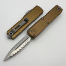Microtech UTX-85 Gen IV w/ Tan Handle & Double Full Serrated Stonewash D/E M390MK 12324-D12TA