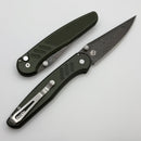 Pro-Tech Avalon Peace Neighbor Green Knurled Aluminum Handle w/ White Pearl Button & Nichols Boomerang Damascus