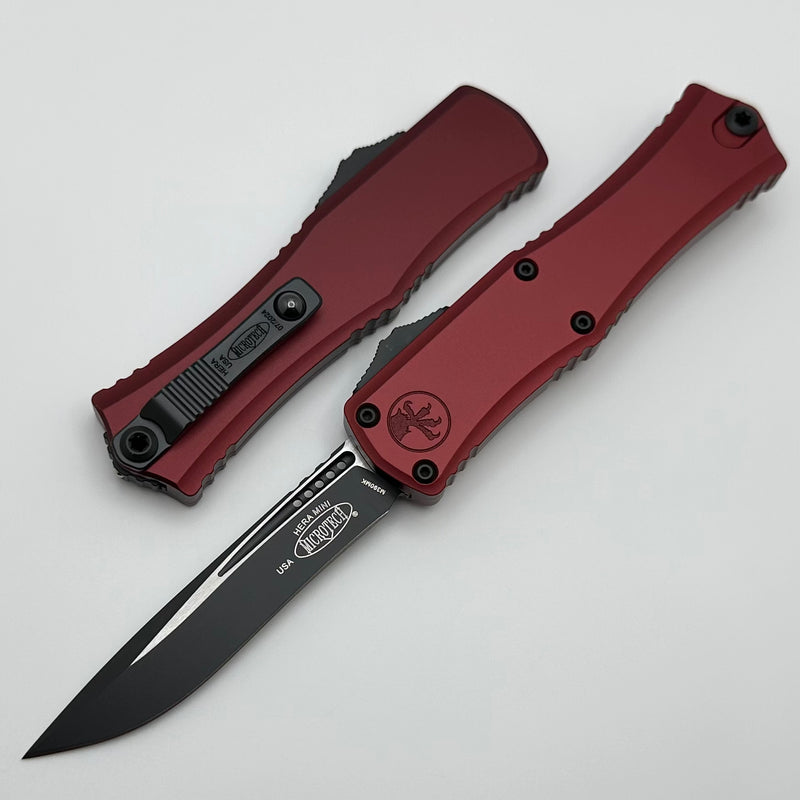 Microtech Knives Mini Hera Black Recurve M390MK w/ Merlot Handle 1705M-1MR