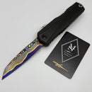 Microtech Marfione Select Cypher II Black w/ Tritium Inlaid Button & S/E Blued Baker Forge Copper-Mai & Purple Haze Ti Hardware 1241-16MS3