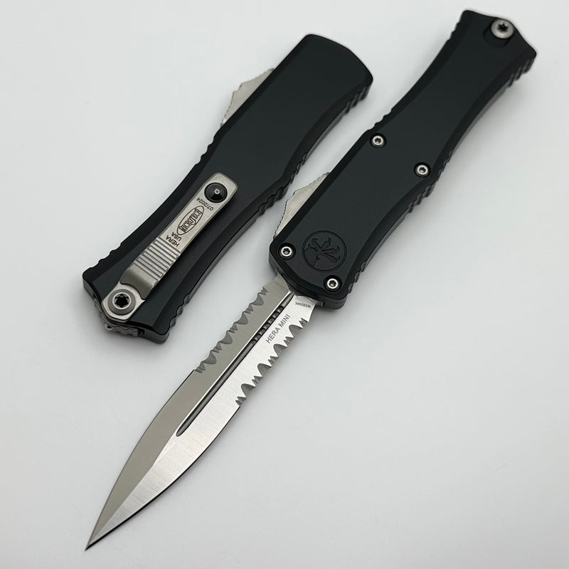 Microtech Knives Mini Hera Satin D/E Partial Serrated  M390MK w/ Black Handle 1702M-5