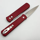 Pro-Tech Godfather Red Handle w/ White Pearl Button & Satin 154-CM Blade