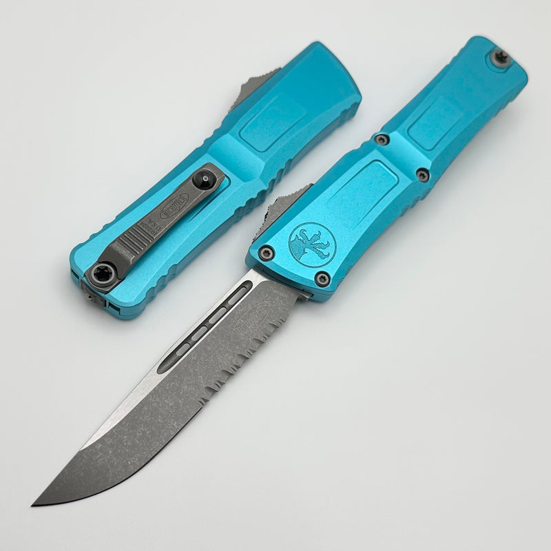 Microtech Knives Combat Troodon Gen III Apocalyptic S/E Partial Serrated w/ Turquoise Handle 1143-11APTQ