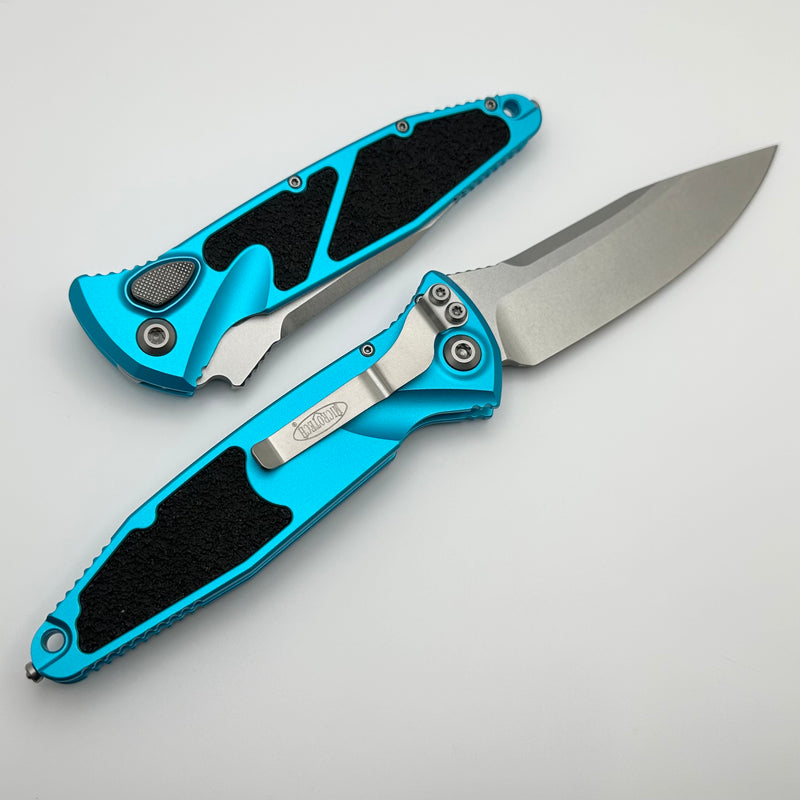 Microtech Socom Elite Auto Turquoise Handles w/ S/E Stonewash 160A-10TQ