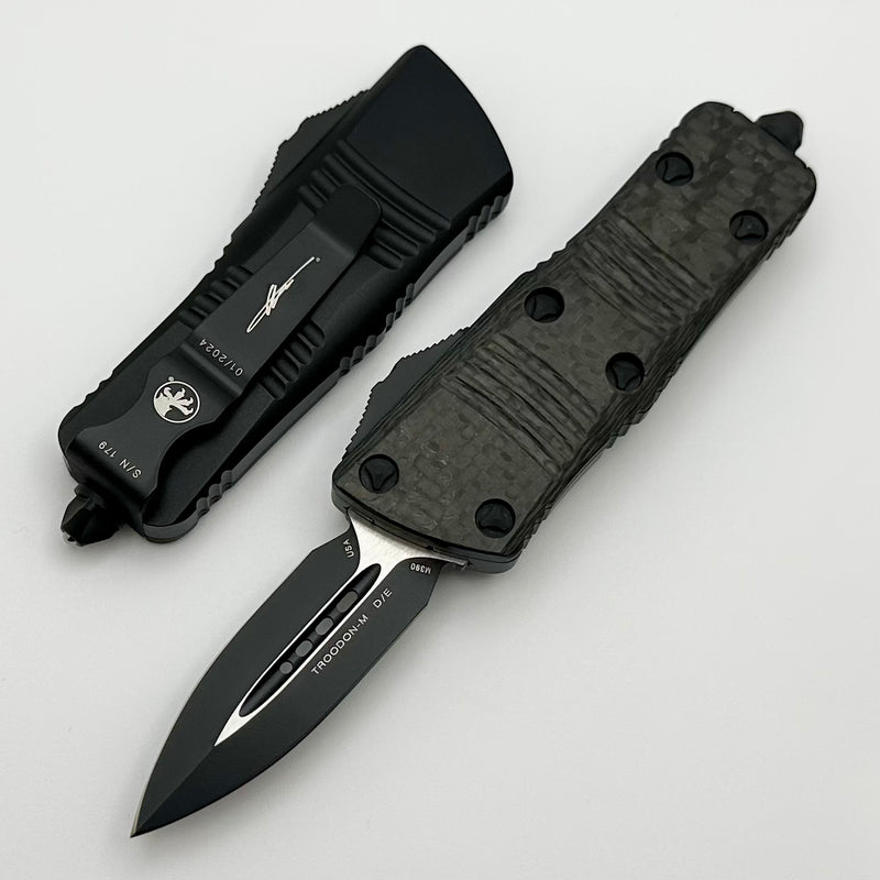 Microtech Models Size Microtech Mini Troodon D/E Tactical w/ Carbon Fiber Top Signature Seri