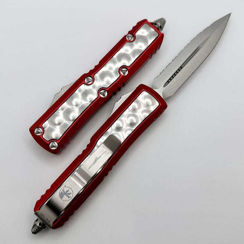 Microtech Red Daytona w/ Brute "Bubble" Inlays & Stonewash Double Edge Full Serrated Signature Series 126-12RDBIS