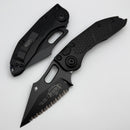 Microtech Borka Stitch S/E Full Serrated Black Standard w/ Blue Titanium Backspacer 169-3BK-A1TI