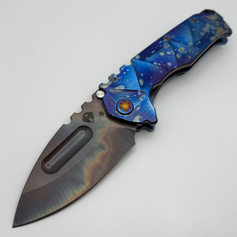 Medford Knife Praetorian TI Vulcan S35VN Drop Point & Brush Galaxy Flame Stained Glass Sculpted Handles w/ Flamed Hardware/Clip