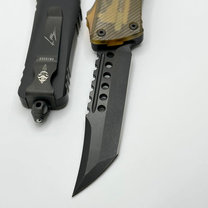 Microtech Combat Troodon DLC Hellhound w/ Fluted Ultem Top/Button 219-1DLCTULS