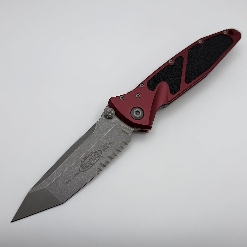 Microtech Socom Elite Manual Tanto Apocalyptic Partial Serrated & Merlot Handles 161-11APMR