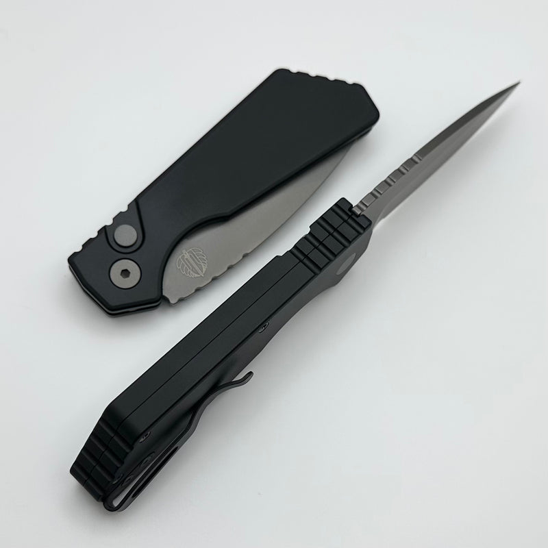 Pro-Tech PT Plus Black Aluminum Handle w/ Blasted Hardware & Smokey Gray DLC MagnaCut Blade PT221