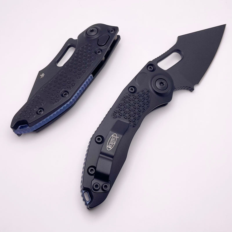 Microtech Borka Stitch Single Edge Black Standard w/ Blue Titanium Backspacer 169-1BK-A1TI