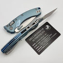 Microtech Amphibian Mini RAM LOK Stonewash Titanium Ice Blue Fluted & Stonewash M390MK w/ Blue Accents 137MRL-10FLMS6