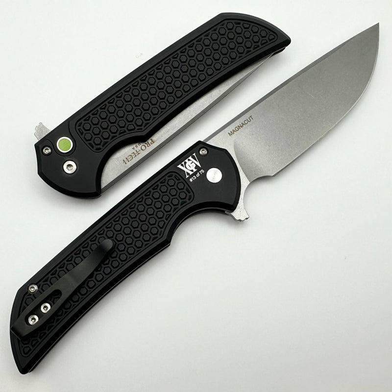 Pro-Tech Mordax Honeycomb Textured Black w/ Geeen G10 Button & Stonewash MagnaCut 2023 USN ONE PER PERSON