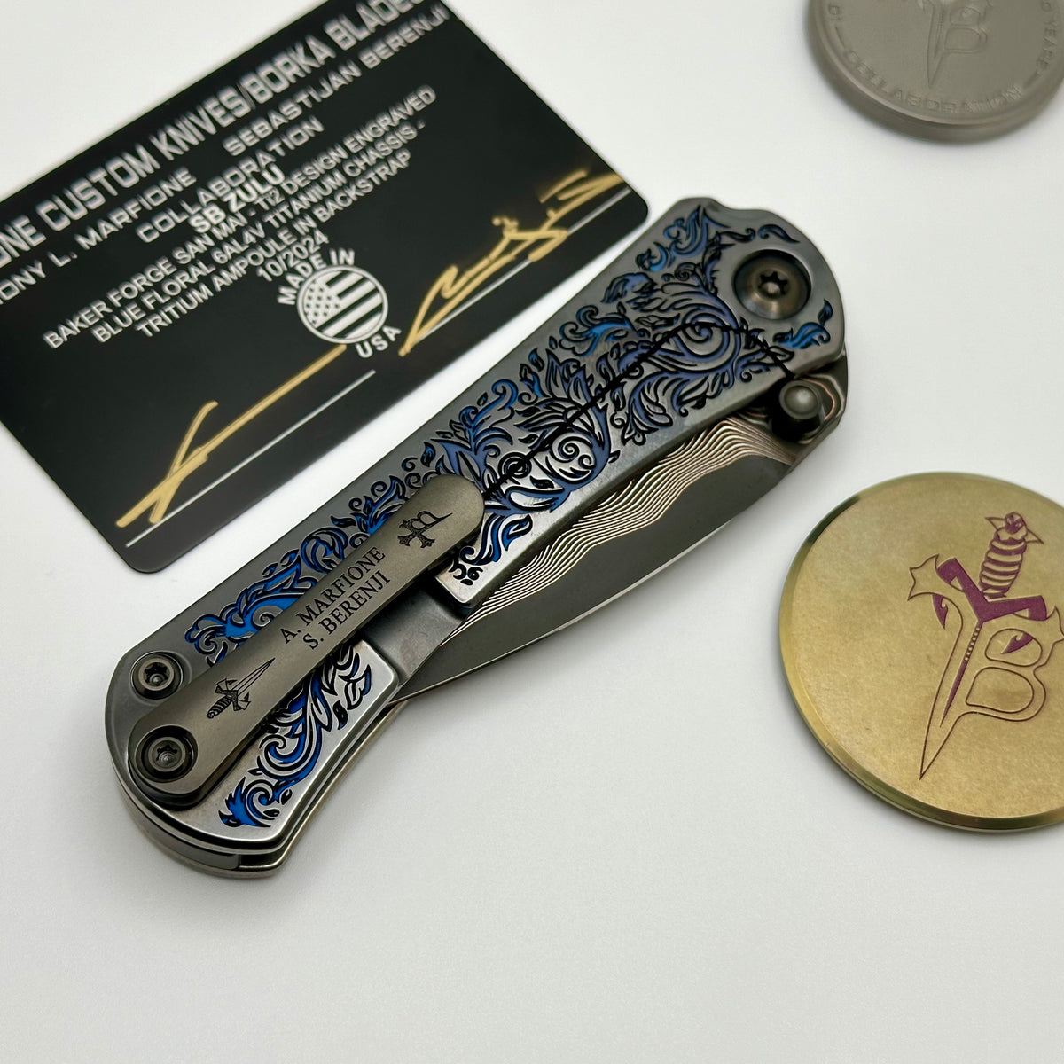 Borka Blades & Marfione Custom Knives SB Zulu w/ Ti2 Design Engraved B
