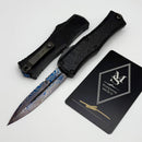 Microtech Knives Marfione Select Hera II Mini Blued Vegas Forge Damascus Bayonet w/ Black Claw Burst Deep Engraved Handle Signature Series 1701M-16MS2 Pattern Style 2