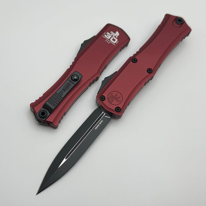 Microtech Knives Mini Hera 30th Anniversary Black D/E M390MK w/ Merlot Handle 1702M-1MR30