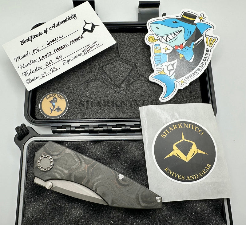 Sharknivco Mini Goblin M6 Mokume Camo Carbon & RWL34