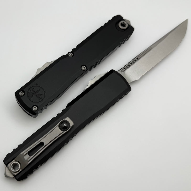 Microtech Ultratech ZBT S/E Stonewash Full Serrated w/ Black Handle 1121-12