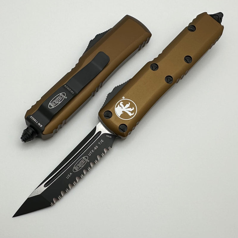 Microtech UTX-85 Tanto Black Full Serrated & Tan 233-3TA