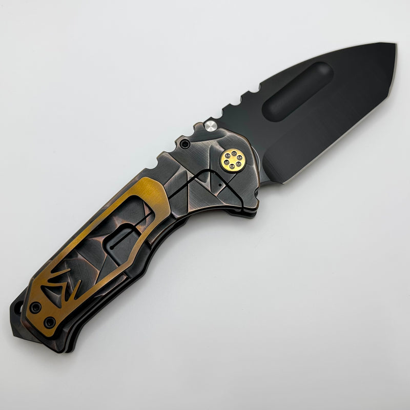 Medford Knife Praetorian TI PVD 3V Tanto & Cement Brushed/Bronze Flats Stained Glass Sculpting w/ PVD/ Bronze Hardware/Clip