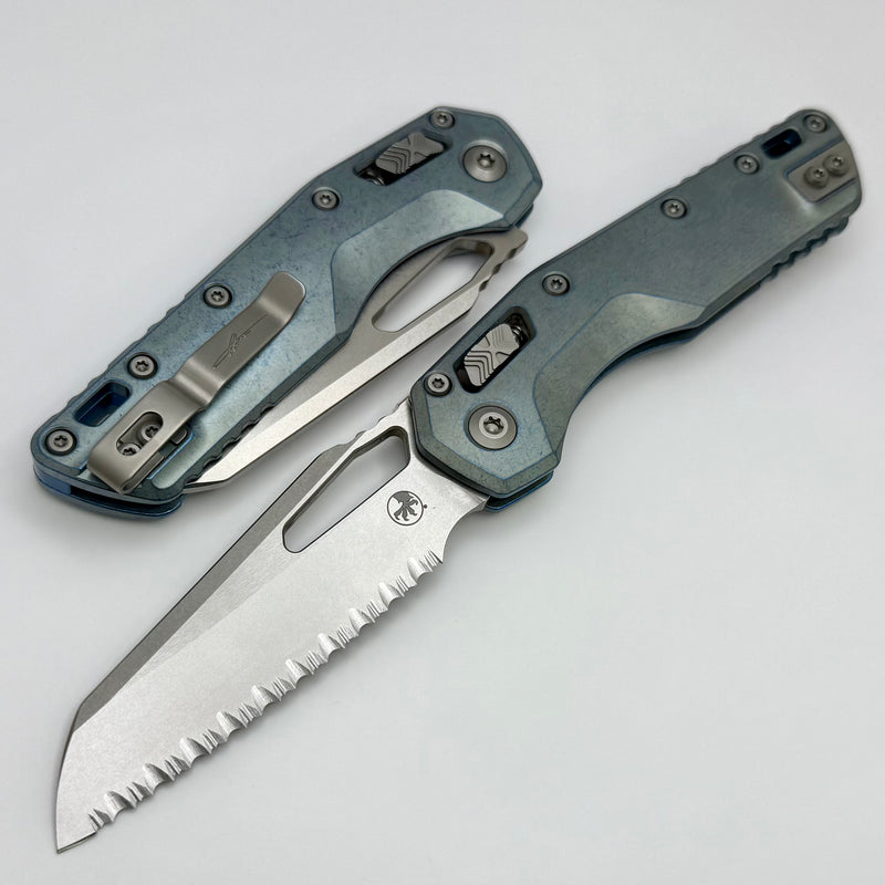Microtech Marfione Select MSI RAM LOK Ice Blue Titanium Handles w/ Double Vapor Blast & Purple Accents & Full Serrated Stonewash M390MK 210-12MS6
