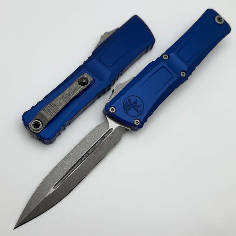 Microtech Knives Combat Troodon Gen III Apocalyptic Double Edge w/ Navy Blue Handle 1142-10APNA