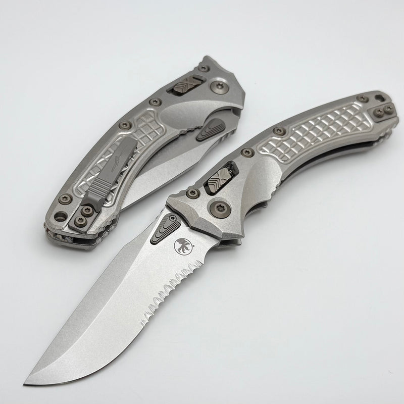Microtech Marfione Select Amphibian RAM LOK Titanium Frag Handles & Partial Serrated Stonewash M390MK w/ Double Vapor Blast & Flamed Accents 137RL-11FRMS4