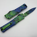 Microtech Knives Combat Troodon Gen III D/E Green Mamba/PW Blue Light Blue Splatter Signature Series 1142-1GMPWBKSPLS