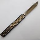 Heretic Knives Cleric II 2 Vegas Forge Razorwire Tanto Bronzed Damascus & Bronze Bubble Inlays w/ Bronze Button/Hardware/Ti Clip